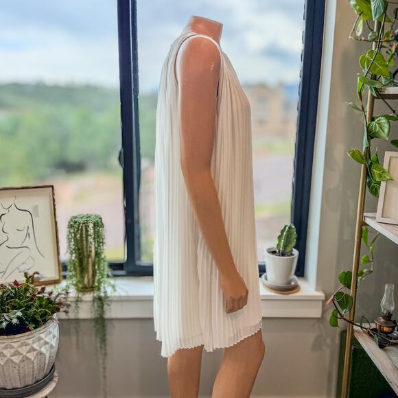 Banana Republic, White/"Snow Day" Pleated Sleeveless Mini Dress-Women’s X-Small - Picture 4 of 10